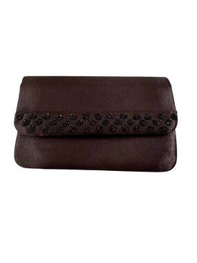 Sasha Satin Beaded Evening Bag Clutch or Shoulder Bag Convertible Black